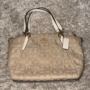 Coach Cream and Tan Shoulder Bag with Monogram Pattern- Like New